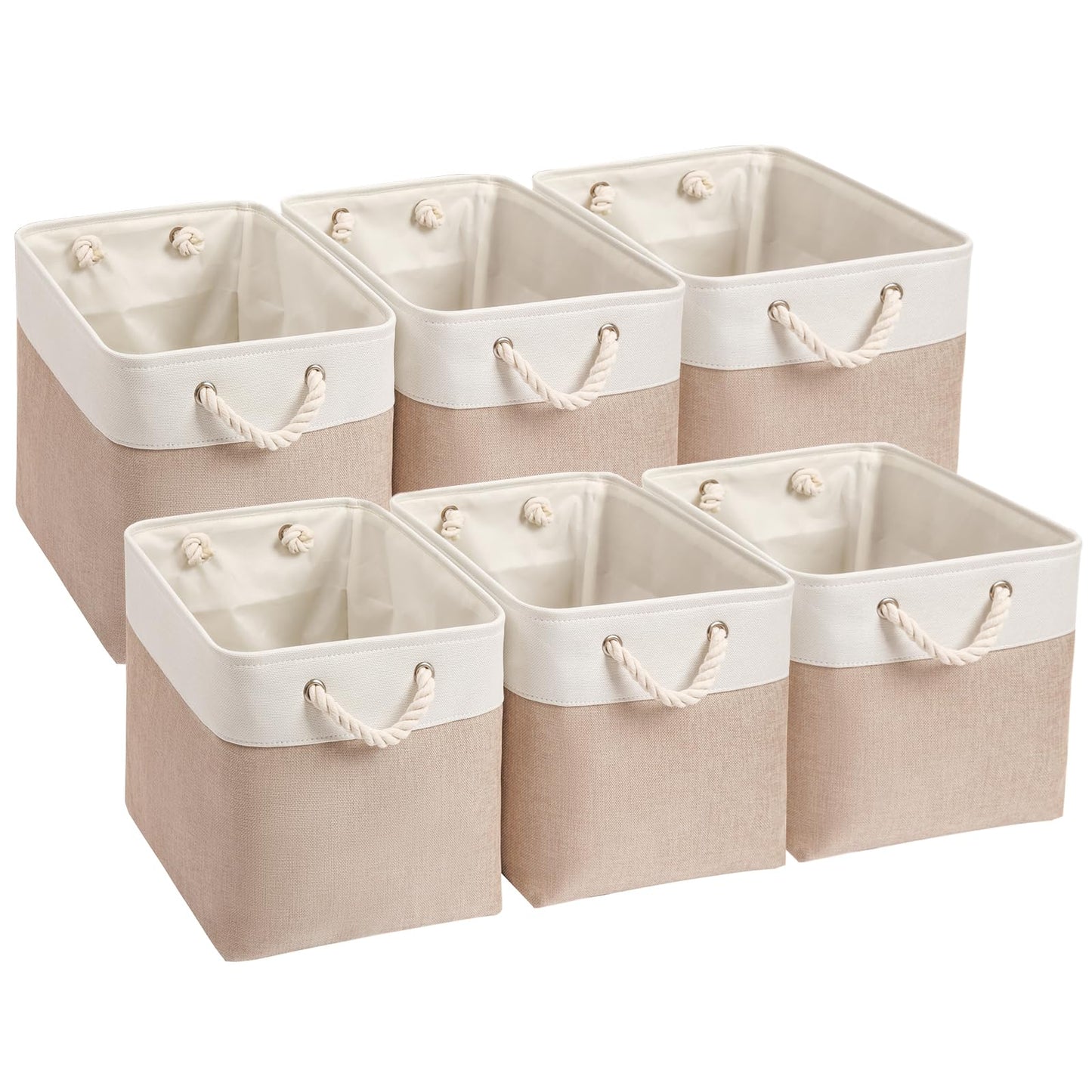Mangata Canvas Storage Boxes, 28cm Cube Storage Bins Set of 6, Fabric Baskets with Cotton Rope Handle for Organizing Clothes Nursery Home