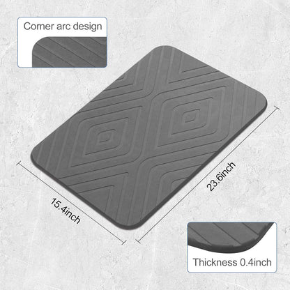 HUMIGA 2 Pack Stone Bath Mat, Diatomaceous Earth Shower Mat, Non-Slip Super Absorbent Quick Drying Bathroom Kitchen Floor Mat, 24x15, Grey