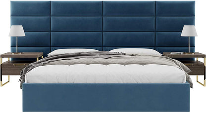 VANT Upholstered Accent Wall Panels - Packs of 4 - Easy to Install - Twin-King Size Headboard 91cm Wide, Plush Velvet Peacock Blue