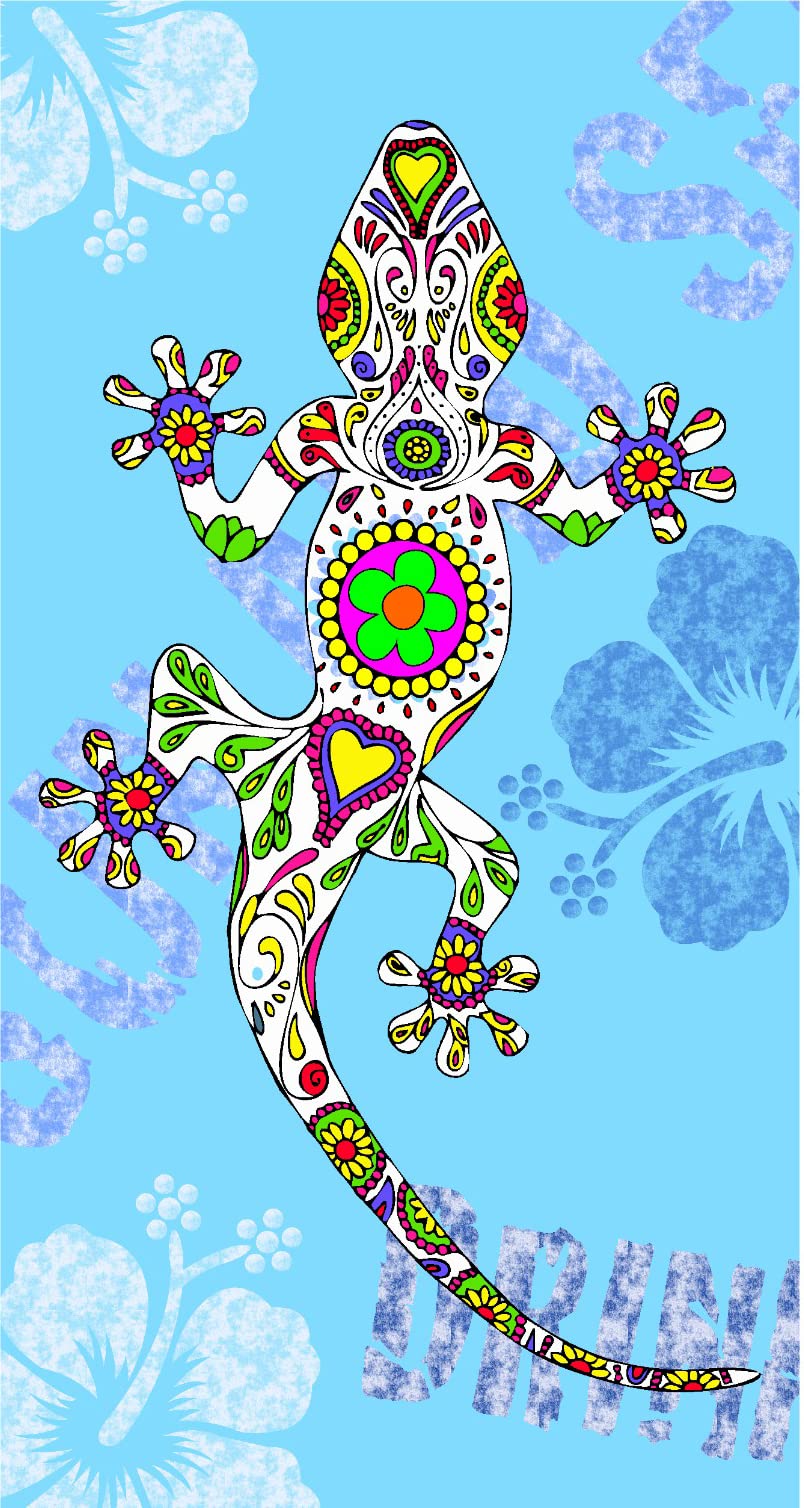 Miracle Home. Microfibre Beach Lizard Towel, 100% Polyester, Blue, 75 x 145 cm