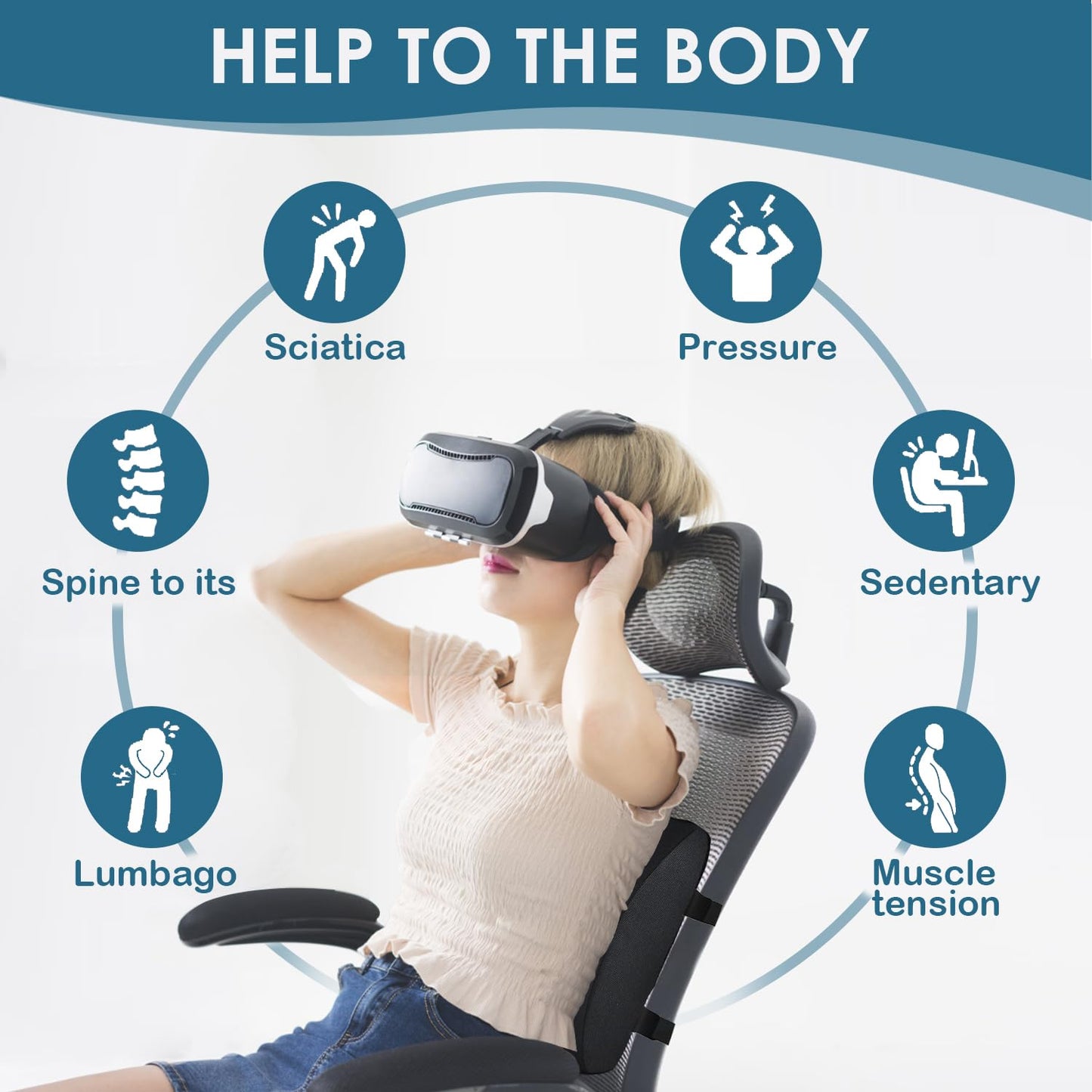 HomDSim Memory Foam Lumbar Cushion Lower Back Support Pillow Posture Correcting Car Seat Home Office Chair