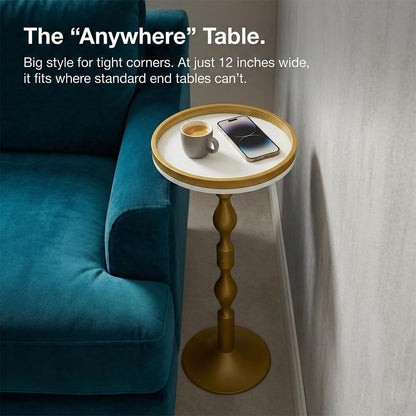 ZEXVIDA Gold Round Drinks Table,Metal Martini Side Table with White Tray Top & Pedestal Base,Small Art Deco End Table for Living Room