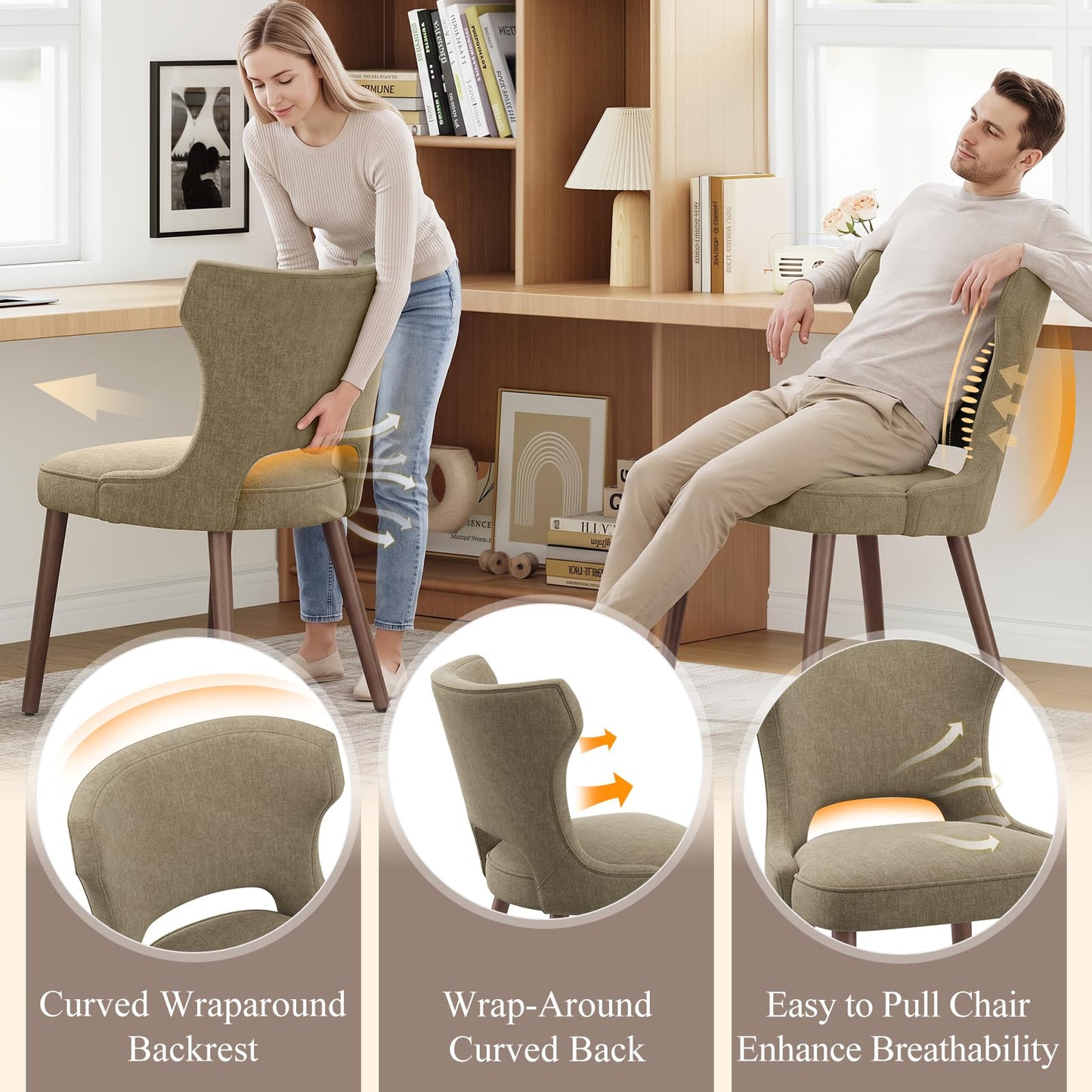 MALOL Upholstered Dining Chairs Set of 4, Dining Room Chairs with Hollow Backrest, High Back Kitchen Chairs with Solid Wood Legs, Thick Seat Cushion