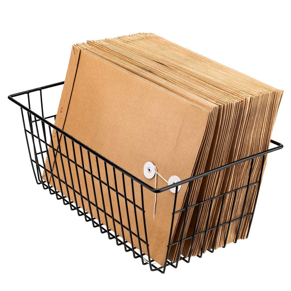 SANNO Wire Organizer Storage Bins Basket Black Farmhouse Large Organizer Bins for Fridge Storage Freezer, Office, Bathroom