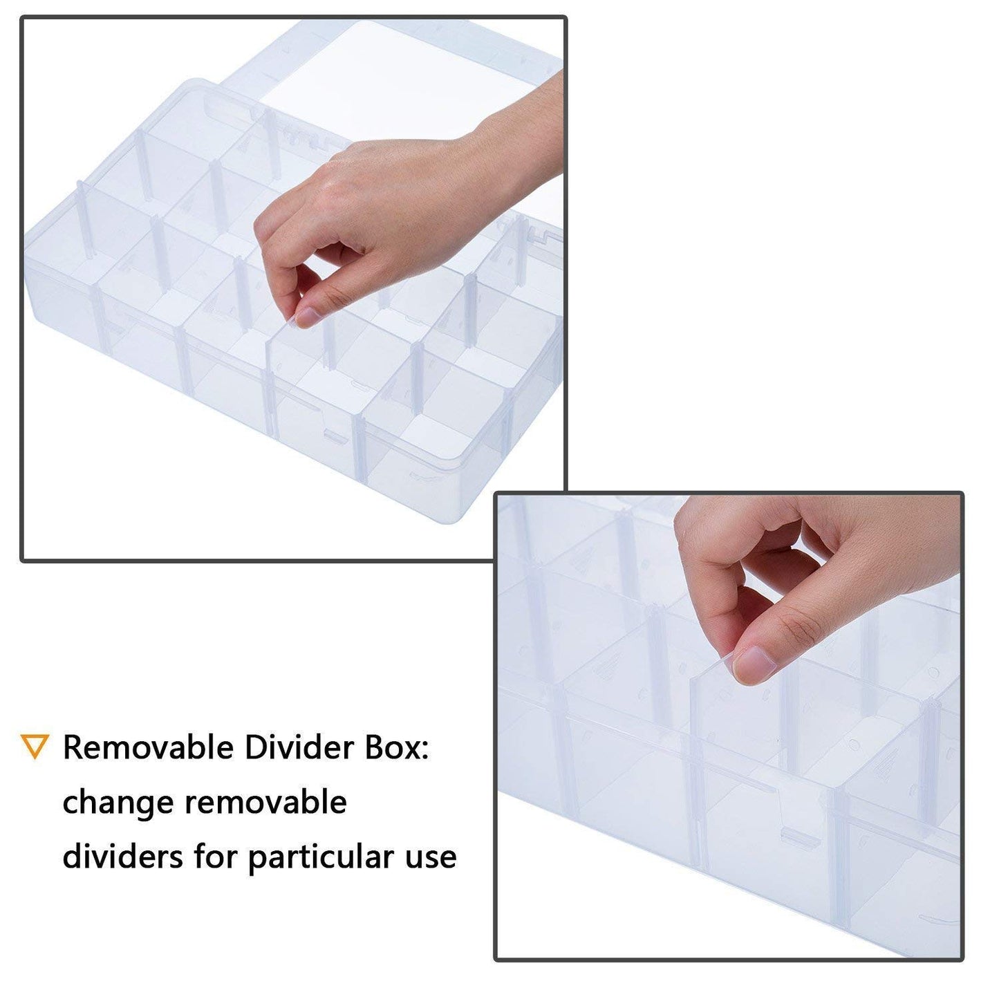 easybuy 15-Compartment Crafts Storage Box, Clear Adjustable Jewelry Bead Organizer Box Storage Container Case