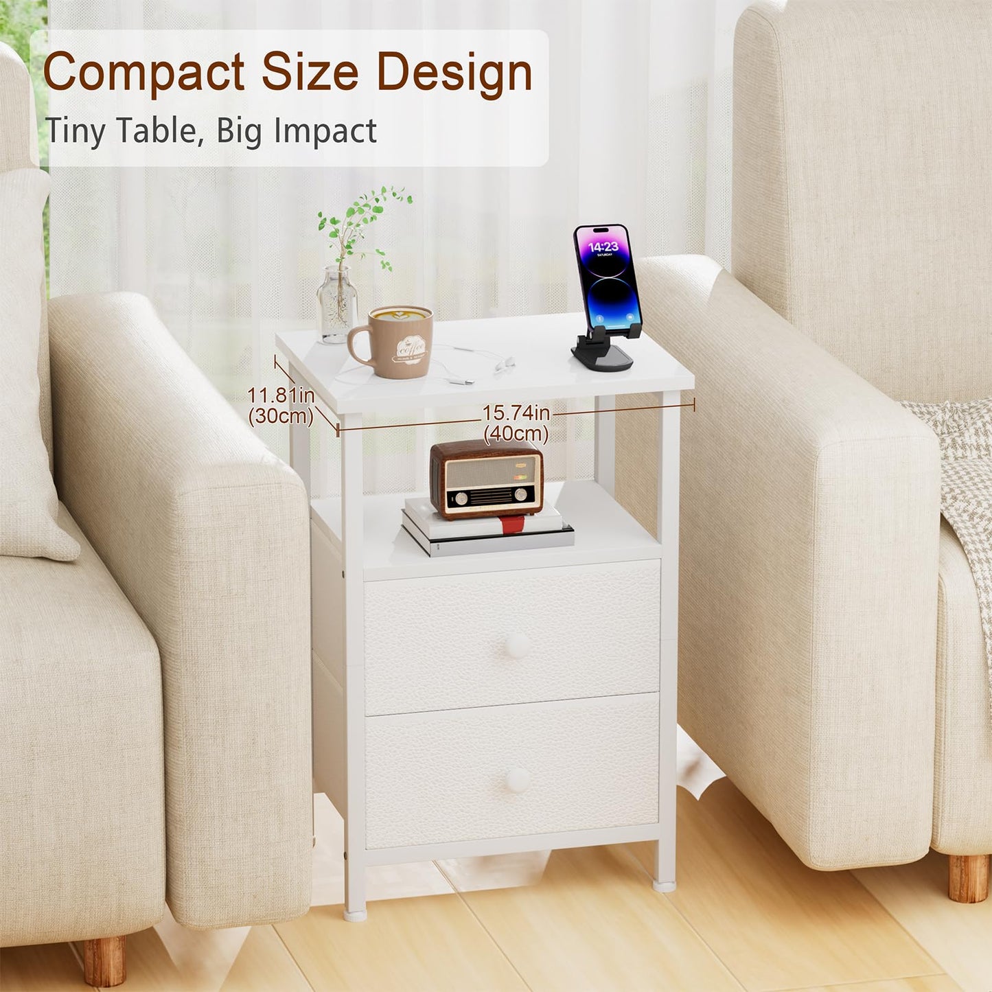 LOAKEKEL Bedside Table, Side Tables Set of 2 with 2 Fabric Drawers