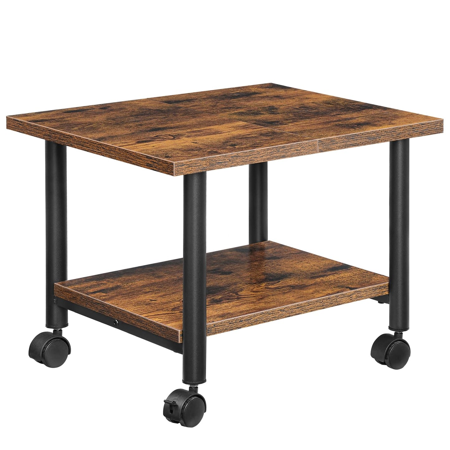 HOOBRO Under-Desk Printer Stand, 2-Tier Printer Cart with Storage Shelf, Printer Rack with Lockable Wheels, Metal Frame, Industrial Style in Office