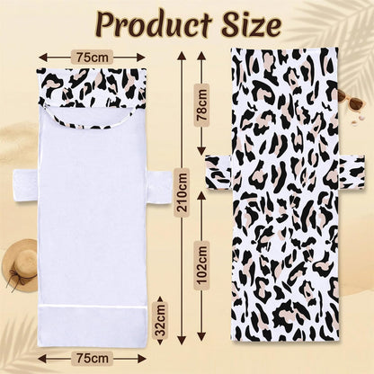 Surwin Sun Lounger Towel with Pockets, Leopard Print Beach Towel Chair Cover Sunbed Towels Lounger Bag for Summer Holiday Outdoor Garden Pool