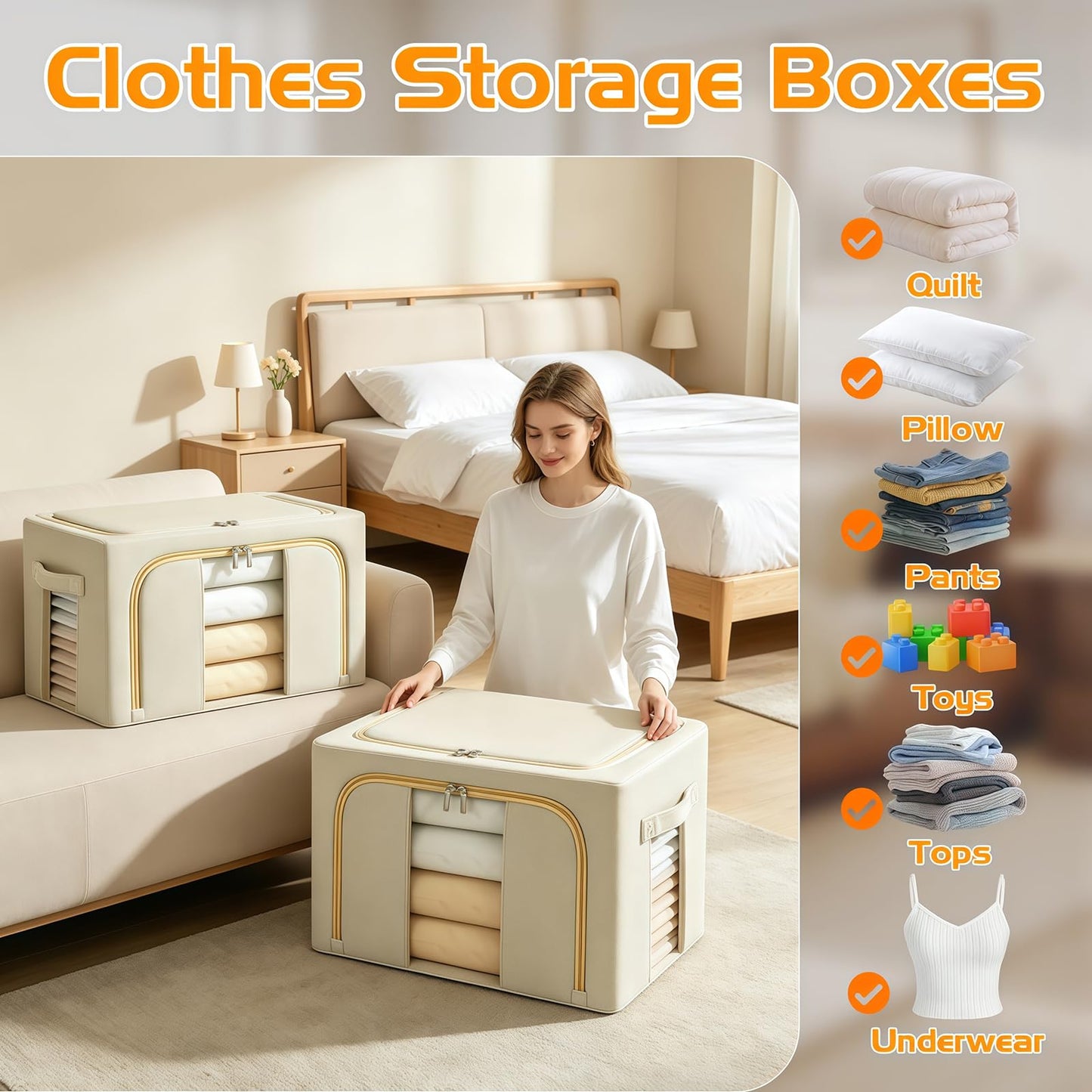 Storage Boxs Organiser,24L Clothes Storage Boxes With Double Opening Zip