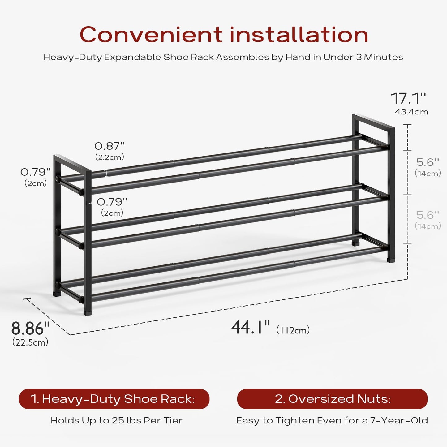 Bumusty 3 Tier Long Expandable Shoe Rack, Black