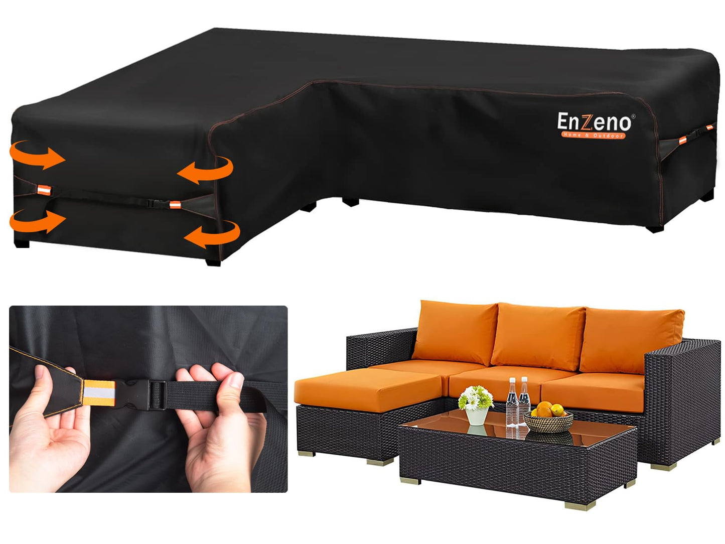 Enzeno Garden L-Shape Furniture Cover Waterproof, 420D Heavy Duty Oxford Fabric Outdoor Rattan Corner Sofa Cover with Waterproof Tape (140 * 210 *