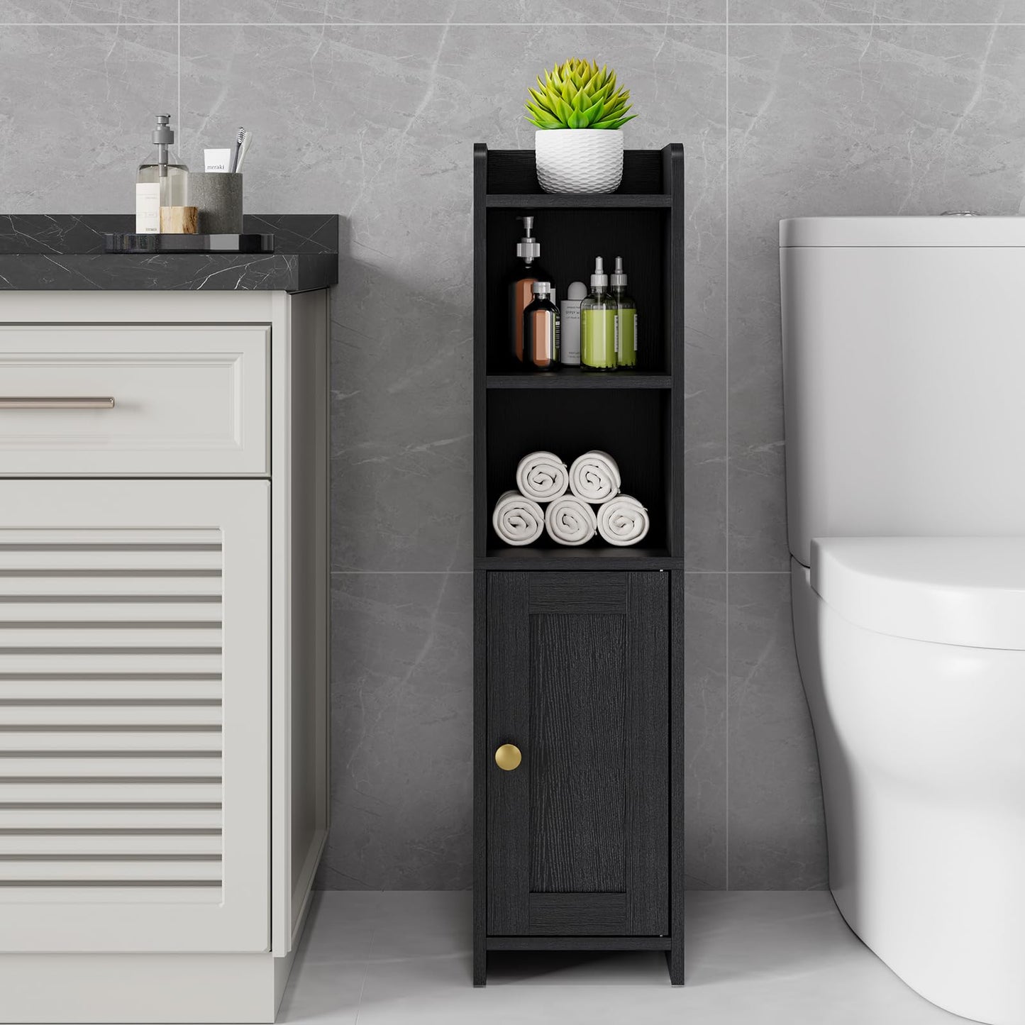 Lomojo Small Bathroom Storage Cabinet Corner, 20x20x78cm, Black
