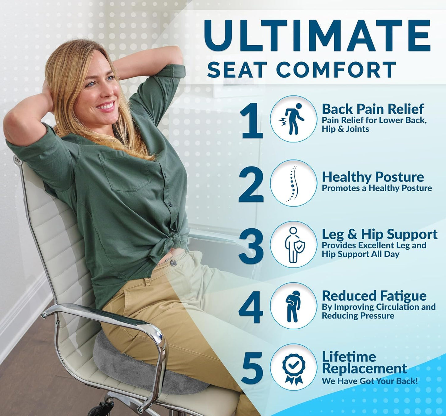 ComfiLife Gel-Enhanced Non-slip Coccyx Memory Foam Seat Cushion - For Back Pain Relief, Tailbone Support, Sciatica, Healthy Posture, Office Chair