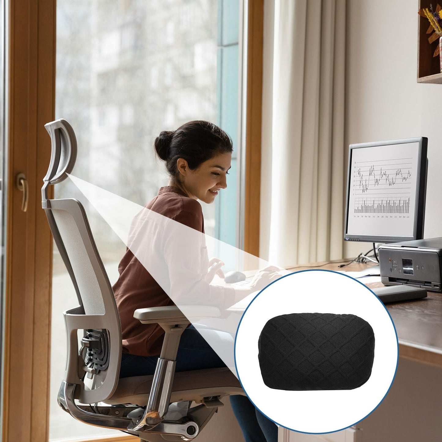 sourcing map Office Chair Pillow Cover, Office Chair Headrest Attachment Mesh Removable Headrest Protector for Home Desk Computer Chairs, Black
