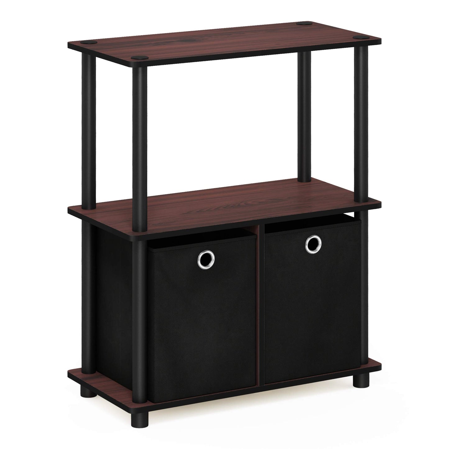 Furinno TURN-N-TUBE Storage Shelves, 3-Tier Toolless Book Shelf with Storage Bins, Display Shelf, for Organization and Storage, Living Room, Garage