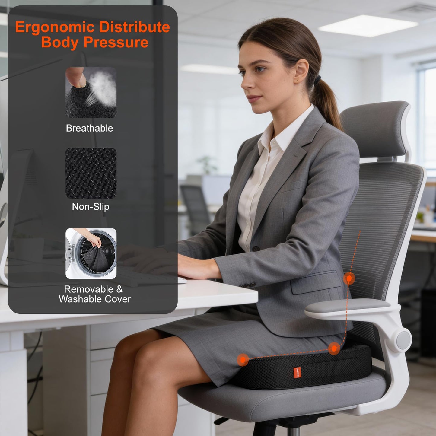 inaepeak Seat Cushion for Office Chair, Memory Foam Seat Cushion for Coccyx Tailbone Pain Relief, Seat Cushions for Office Desk/Car/Wheelchair/Chair