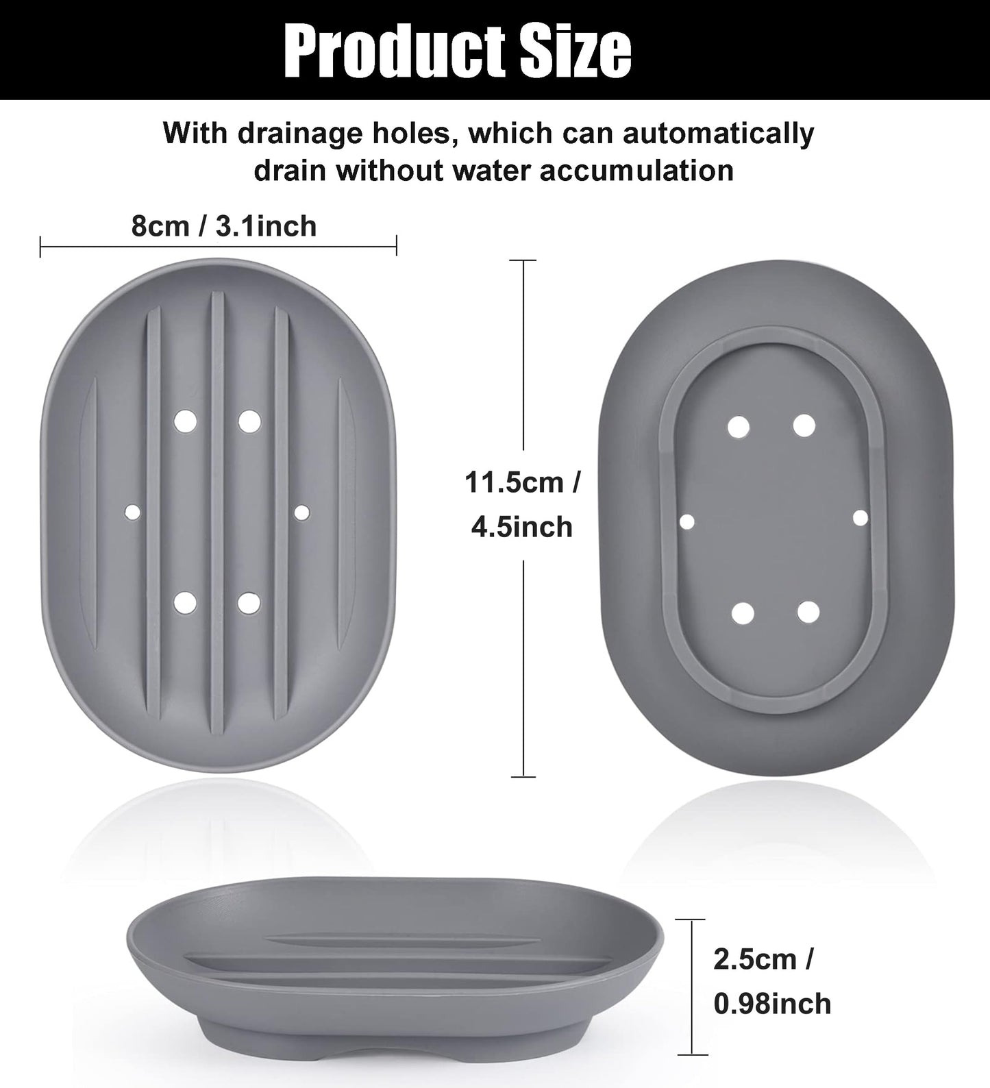 2-Pack Silicone Soap Dish Holder -Flexible Soap Box Self-Draining, Anti-Slip Soap Tray for Shower, Bathroom & Kitchen Countertop or Shelf