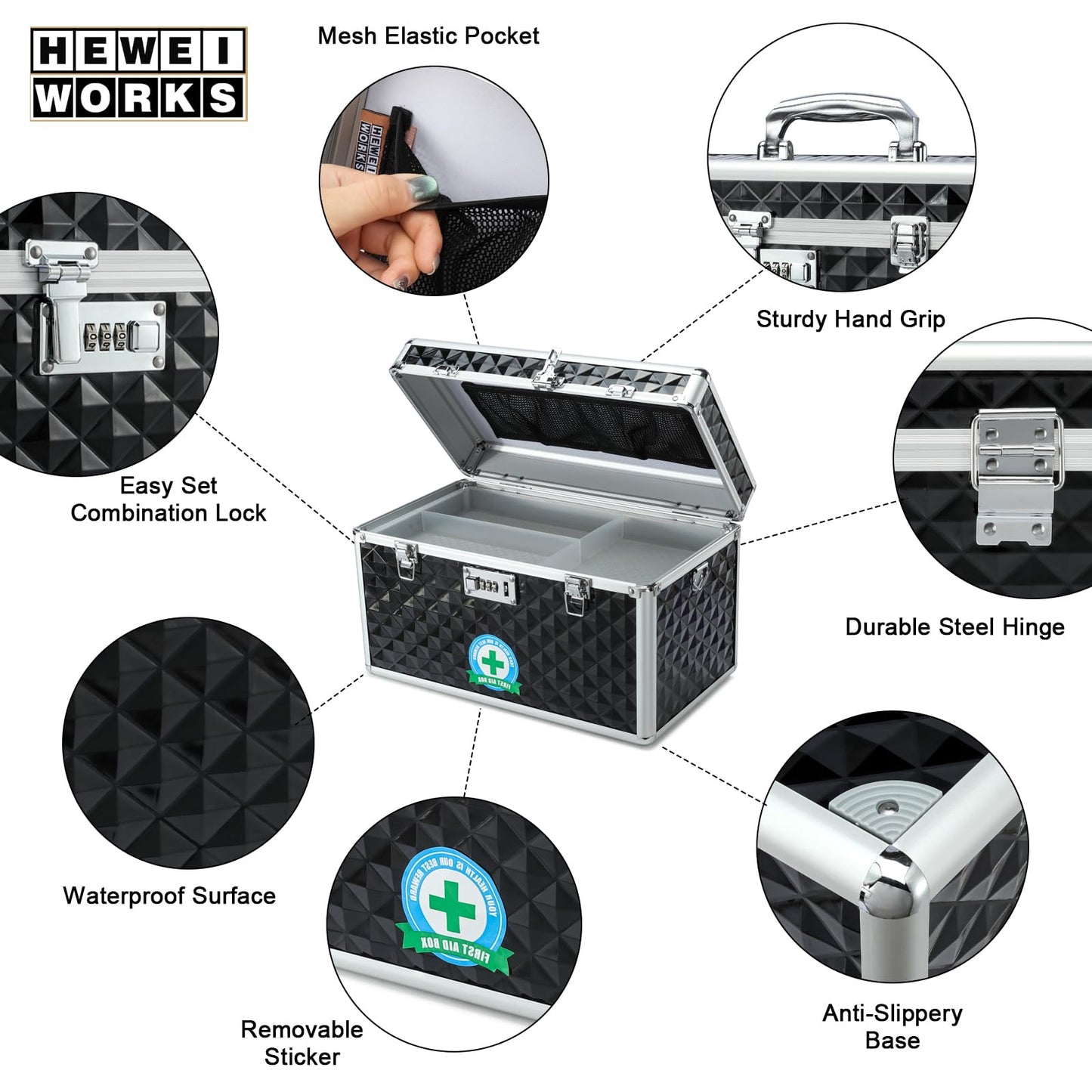 HEWEI WORKS Storage Box with Combination Lock - Multipurpose Medicine and First Aid Container for Home and Outdoor Use