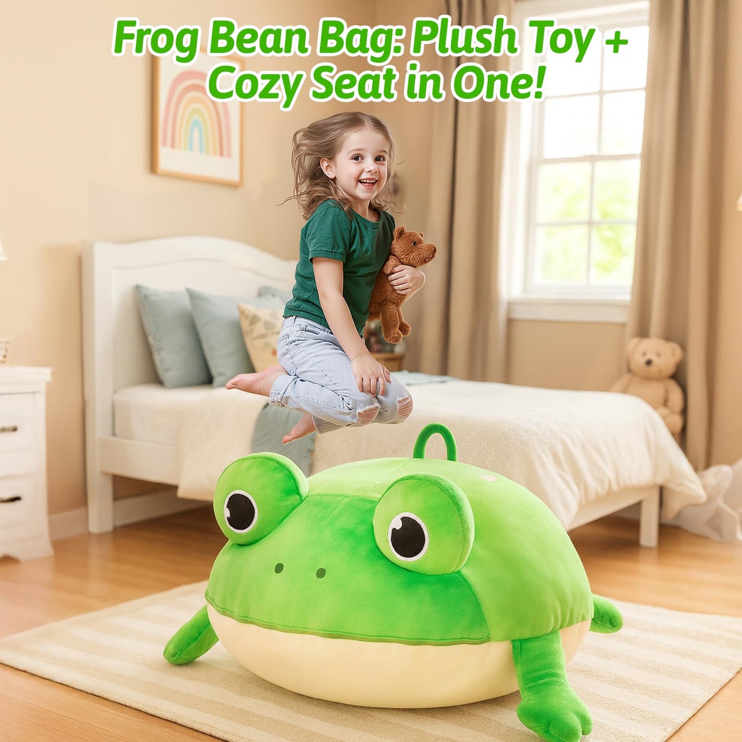 OUOZZZ Storage Bean Bag Chair Kids Green Frog Beanbag Chair for Girls Boys Toy Organizer Cover Only Without Filling