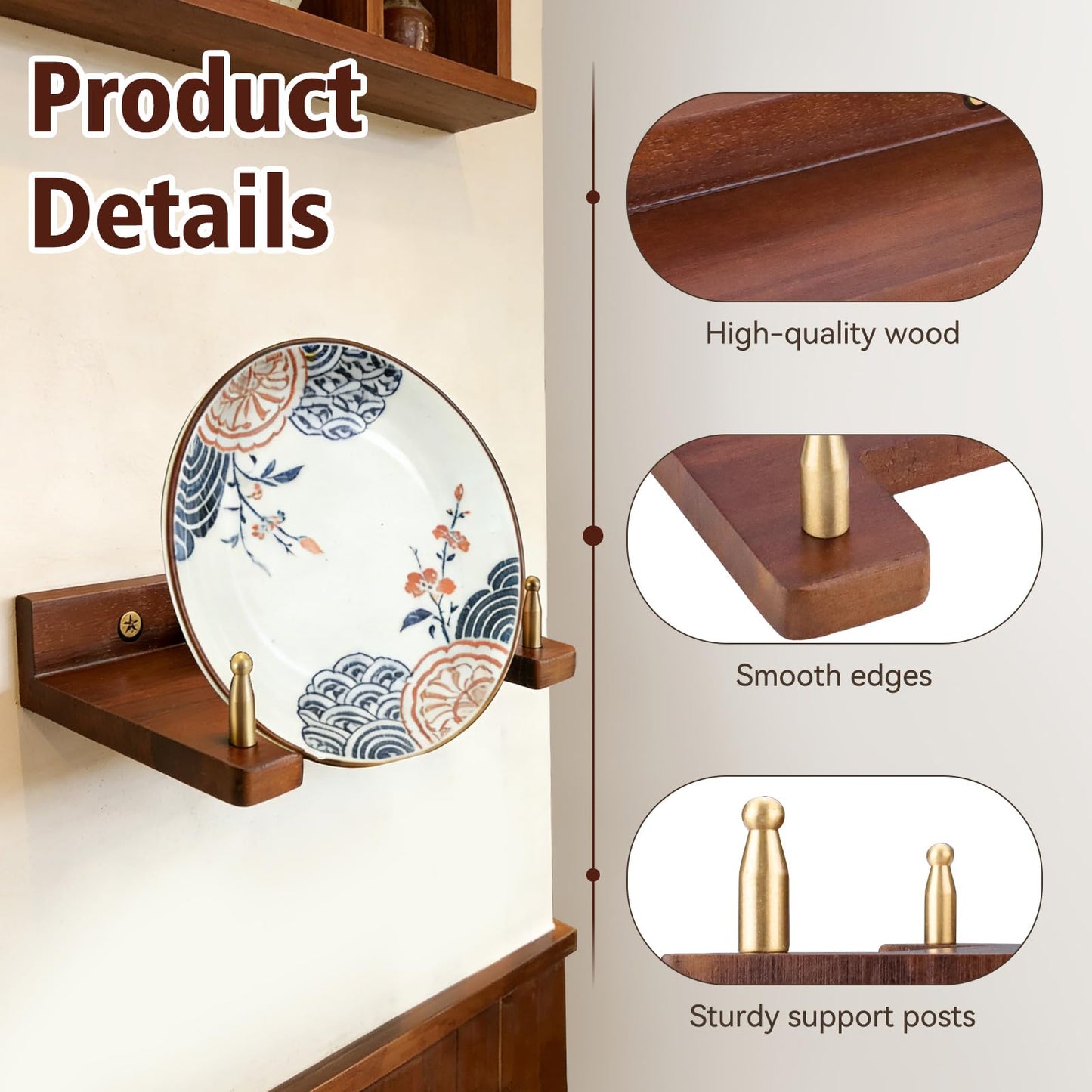 2 Piece Wooden Plate Hanger for the Wall, Decorative Wall Plate Holder, Wood Platter Hanger Shelf for Displaying 6-16 Inch Dish Bowls Picture Frames