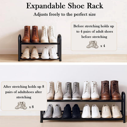 YiZhou Expandable Shoe Rack Metal 2 Tier, Adjustable Shoe Storage Organizer Shelf,Free Standing Narrow Shoe Rack for Small Narrow Space, Entryway
