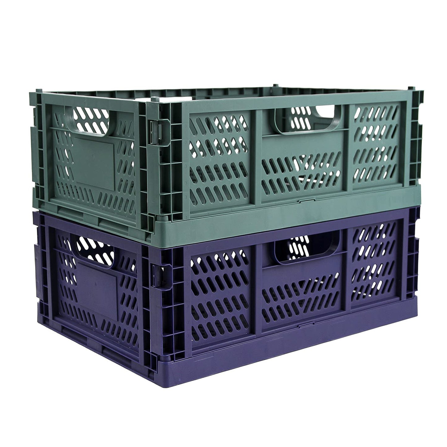 Spesh 2 Pcs Collapsible Storage Boxes Stackable Storage Baskets Folding Plastic Crates Foldable Crate Bins with Handles for Desk,Shelf,Cupboard