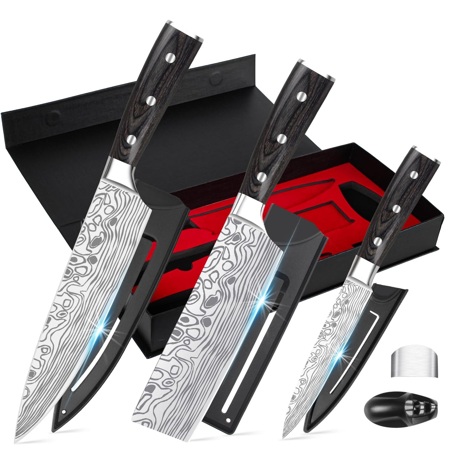 3PCS Chef Knife Set, Professional Kitchen Knife Sets with High Carbon German Stainless Steel, Sharp Cooking Knives with Chef?s Knives, Nakiri Knifes,