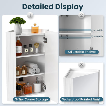 Pamapic Corner Bathroom Mirror Cabinet, Bathroom Cabinet with HD Mirror, Wall Mounted Storage Cupboard with Adjustable Shelves