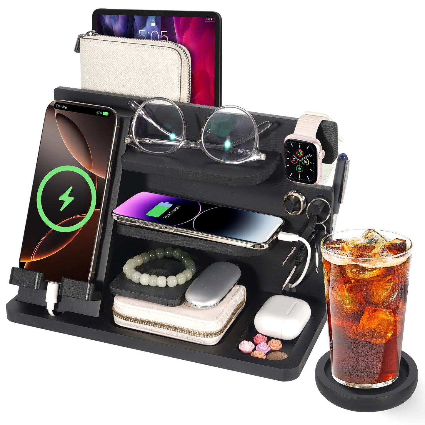 ELEVAT Gifts for Men Christmas Wood Phone Docking Station Desk Organizer Fathers Gifts Anniversary Birthday Gifts for him Xmas Presents for husband