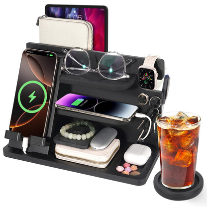 ELEVAT Gifts for Men Christmas Wood Phone Docking Station Desk Organizer Fathers Gifts Anniversary Birthday Gifts for him Xmas Presents for husband