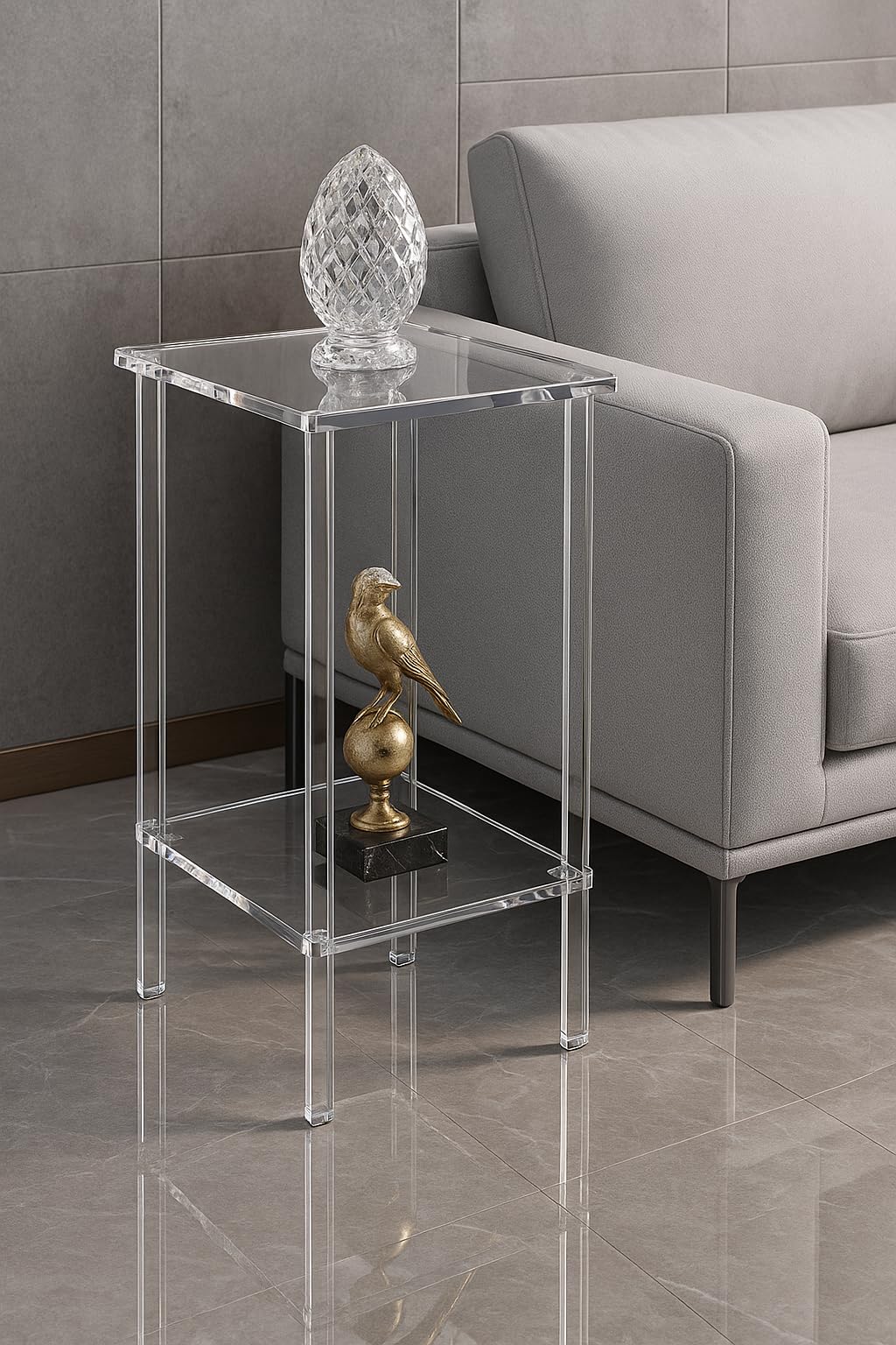 Coolcapis Clear Acrylic Side Table – Small Acrylic End Table, Thin Bedside Night Stand Skinny Living Room Clear Office furniture (Rectangular)