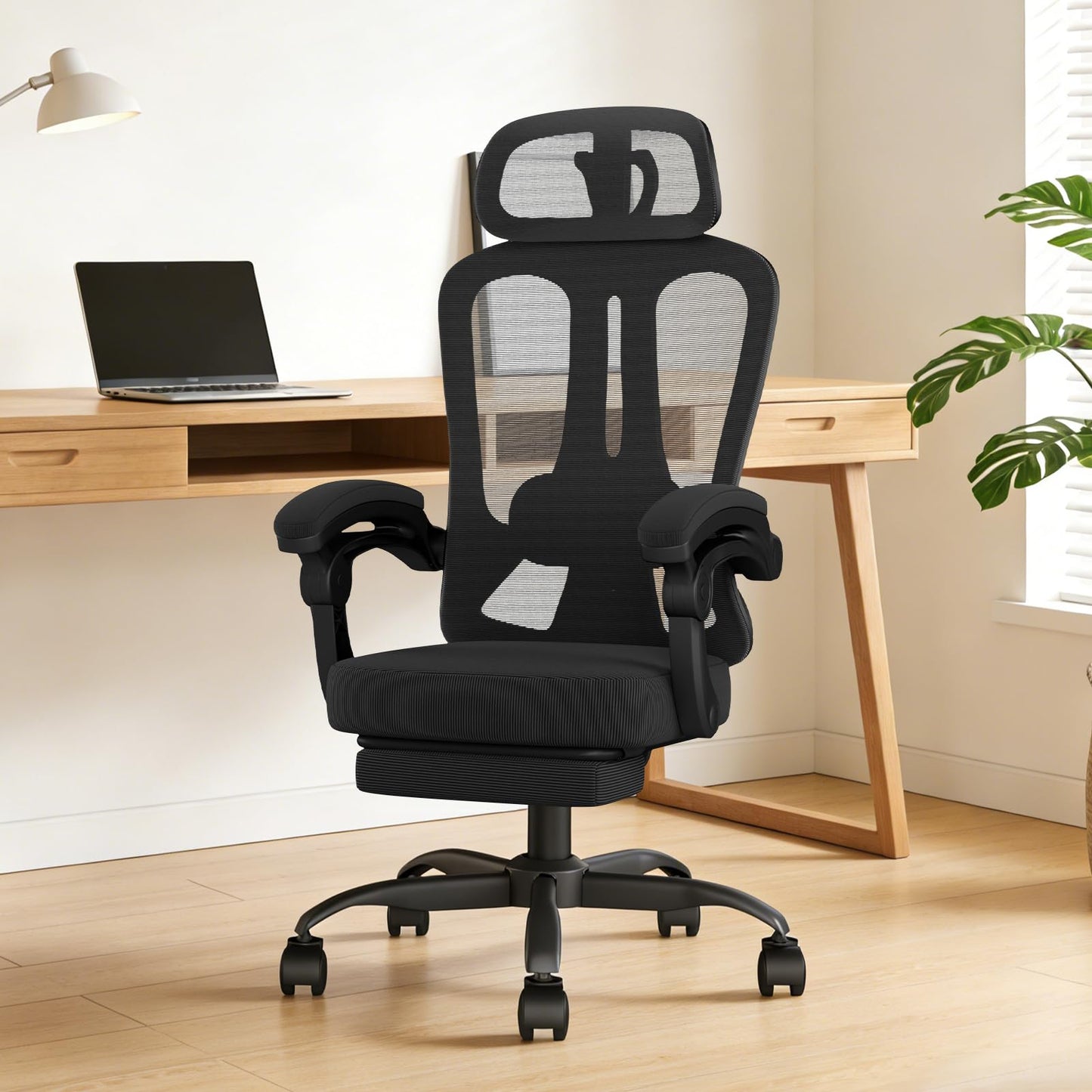 WUPY Mesh Office Chair with Footrest & Headrest, Ergonomic Computer Chair