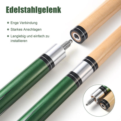 ASMPCUE Pool Cue 58 Inch Billiard Cue Hardwood Pool Cue 13 mm Tips for Professional Billiard Players, 1/2 Cue Sticks for Billiard Table Sports, Green