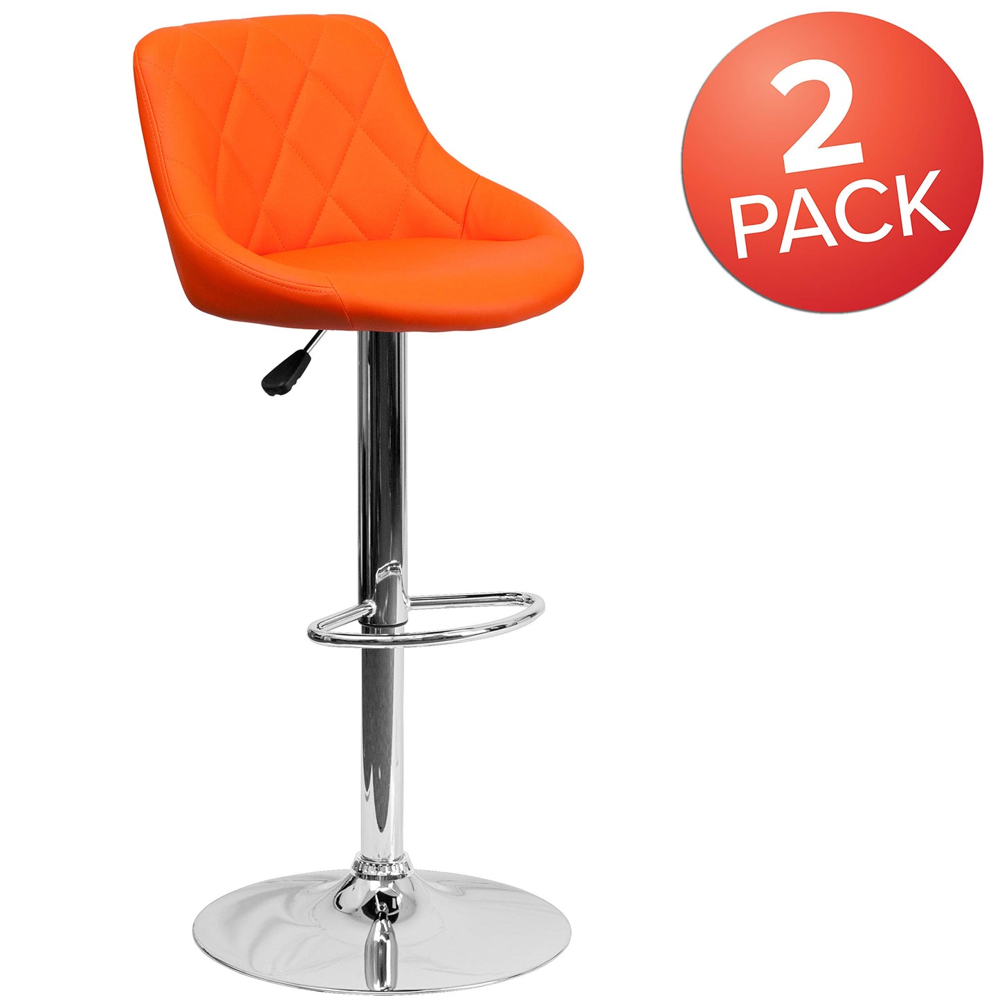 Flash Furniture Caldwell 2 Pk. Contemporary Orange Vinyl Bucket Seat Adjustable Height Barstool with Diamond Pattern Back and Chrome Base