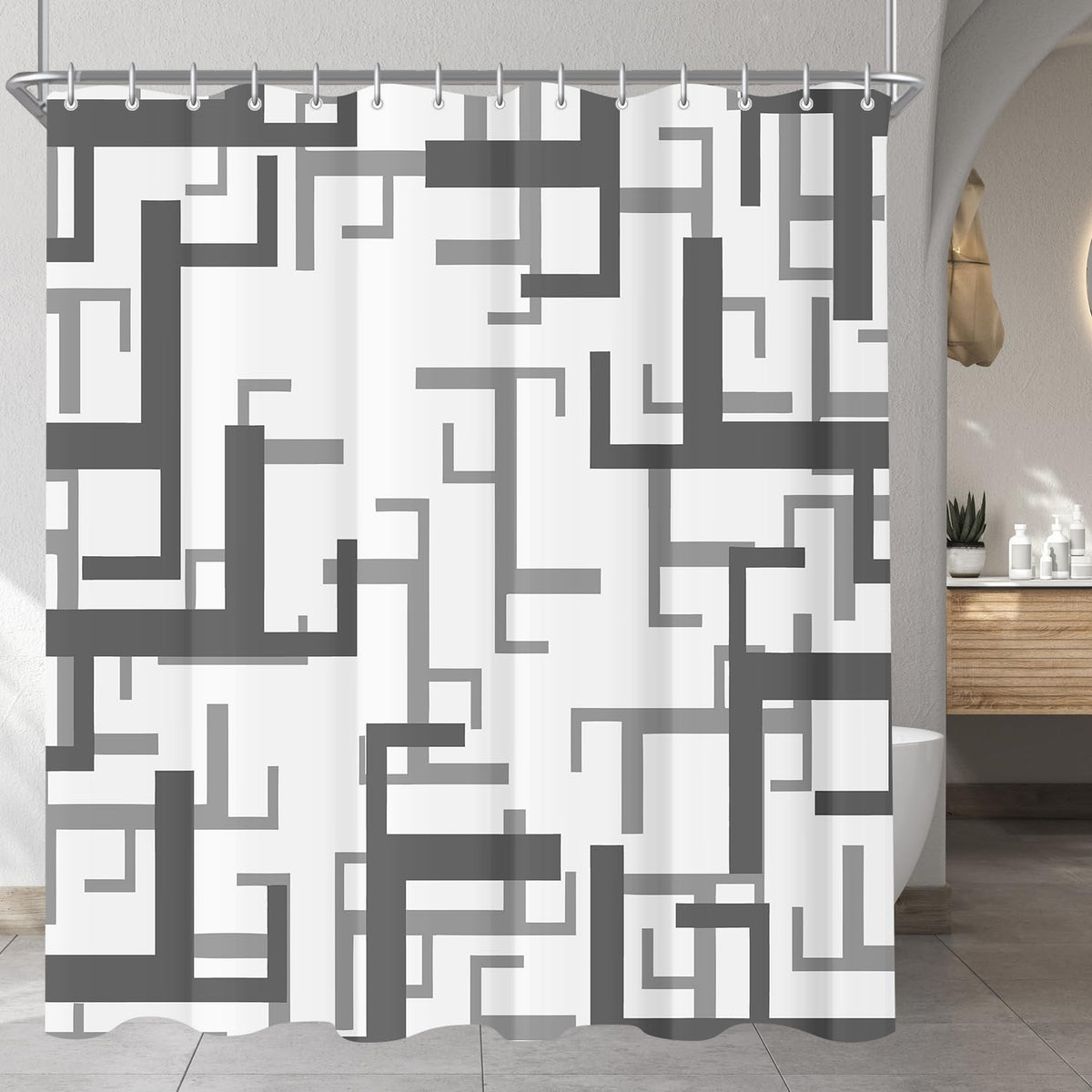 Lerores Shower Curtain 200 x 160 cm, Block Anti-Mould Textile, Weighted Hem, Water-Repellent