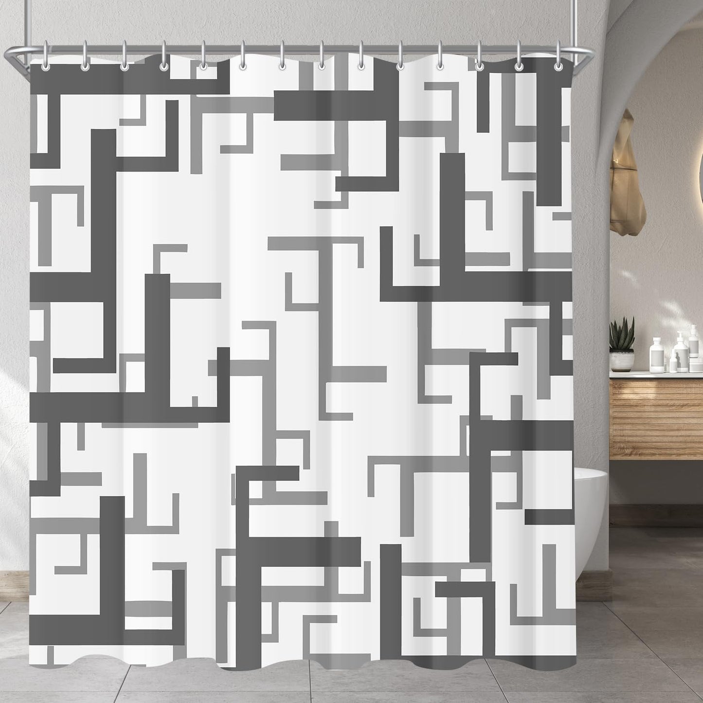 Lerores Shower Curtain 180 x 200 cm, Block Anti-Mould Textile, Weighted Hem, Water-Repellent