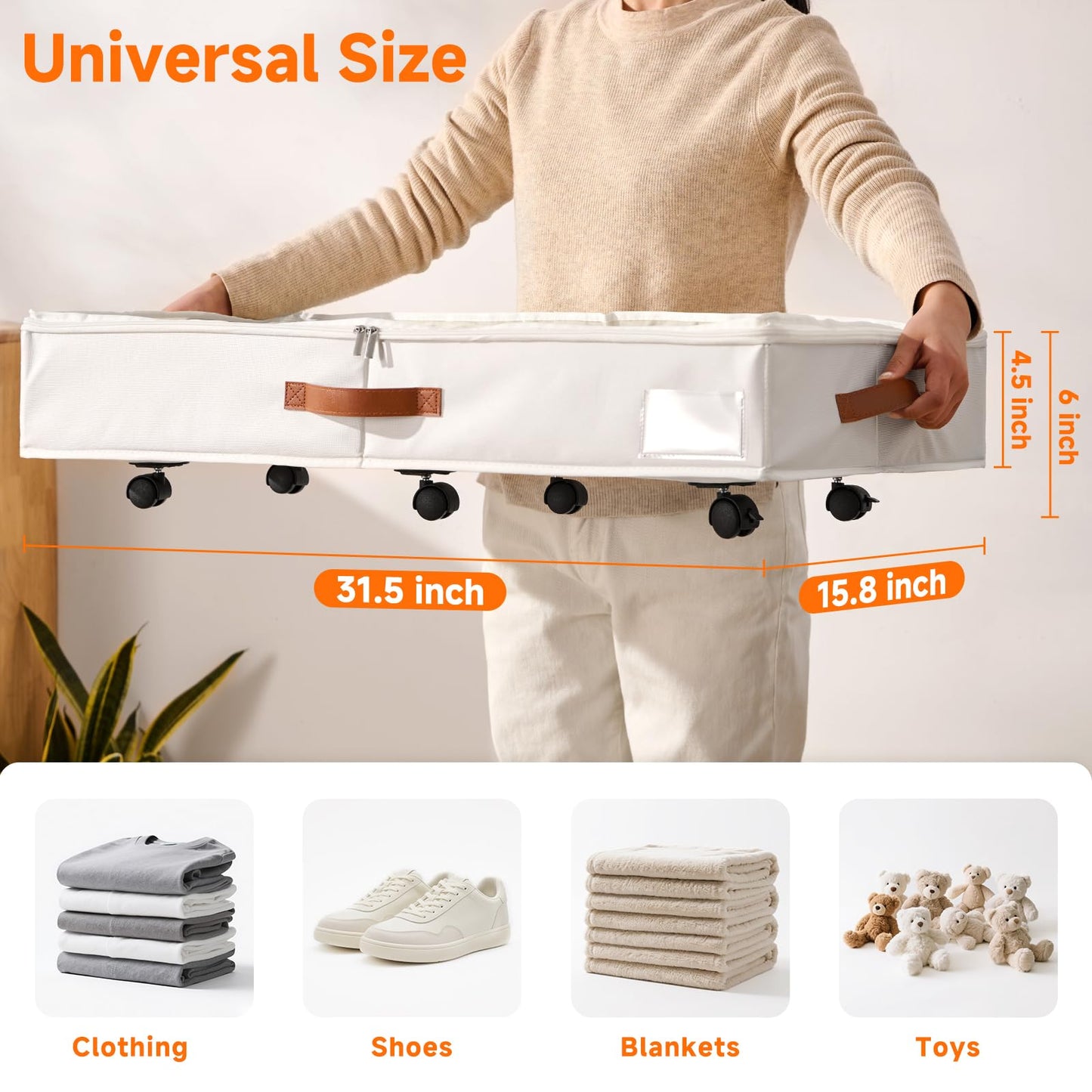 KitHero 6 Inches Under Bed Storage with Wheels Pack of 2, Underbed Shoe Storage Container Bin with Clear Lid Cover