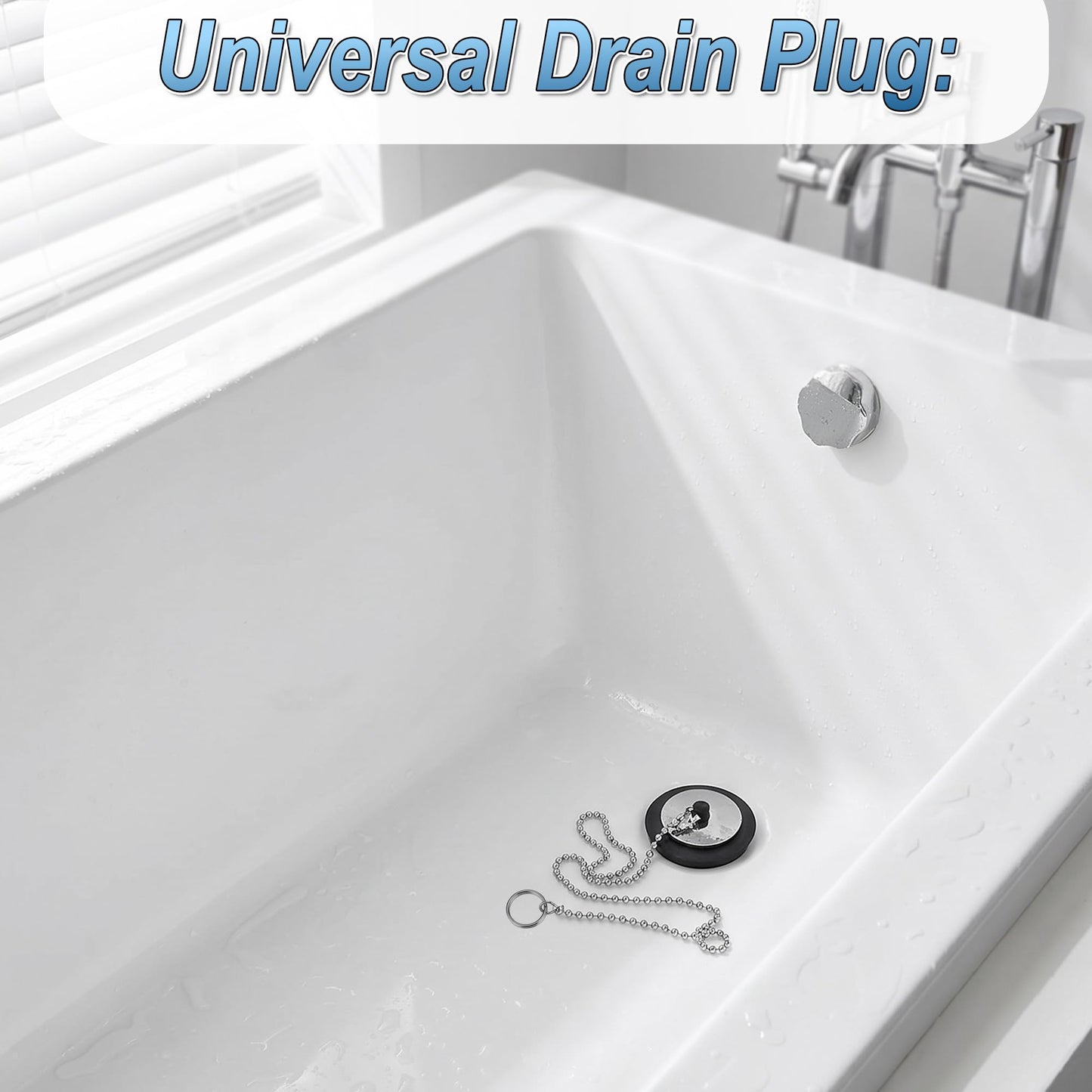 YUNYU 2 Pcs Universal bath plug, Bathroom Sink Plug Replacement, Drain Stopper for Bathroom Kitchen, Kitchen Sink Plug with Stainless Steel chain