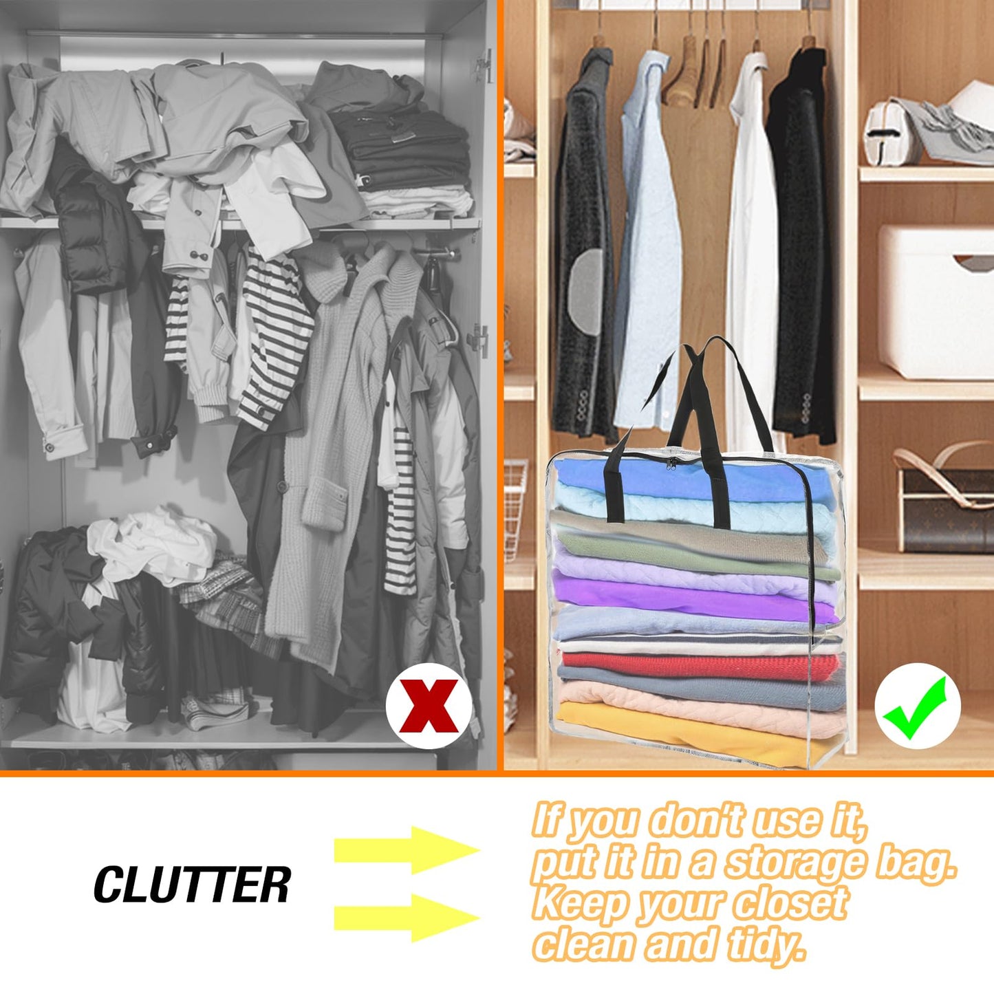 80L Clothes Storage Bags, 4 Pack Large Clear Capacity Clothes Organizer with Zips, Moisture proof