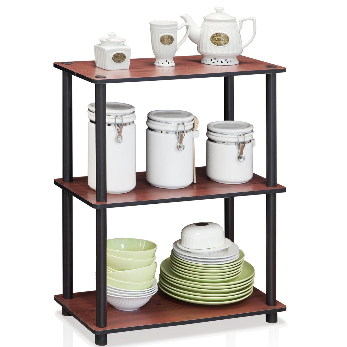 Furinno TURN-N-TUBE Storage Shelves, 3-Tier Book Shelf, Corner Shelf, Toolless Open Shelves, for Organization and Storage, Living Room, Bedroom