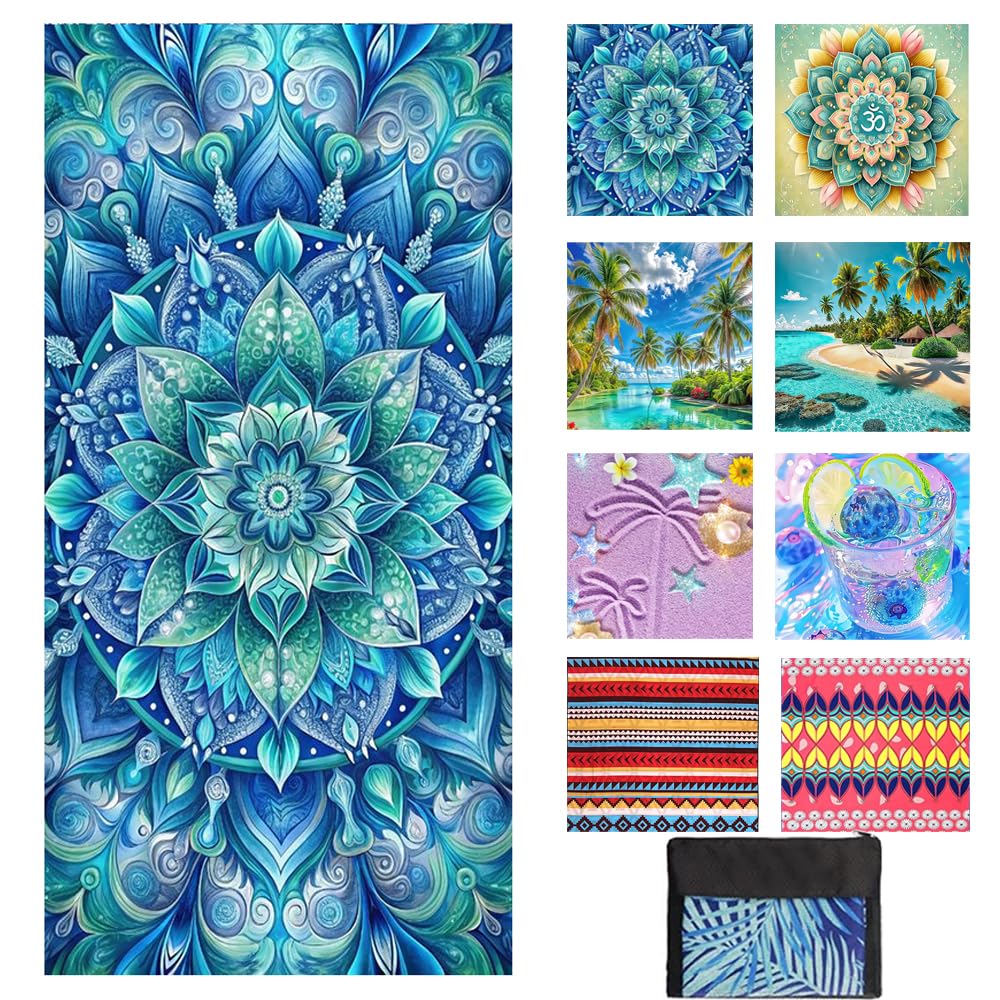 JAODFK Microfibre Beach Towel 71"X32" Quick Dry Lightweight Mandala Sand Free Extra Large Thin Towels Travel Essentials For Adults Womens Swim Bath