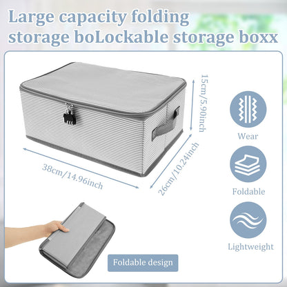 QINGLANG Foldable Fabric Storage Box with Zipper Lid Lockable Garment Bedding Storage Basket Organiser Combination Lock Box Stackable Cubes Lock Boxs