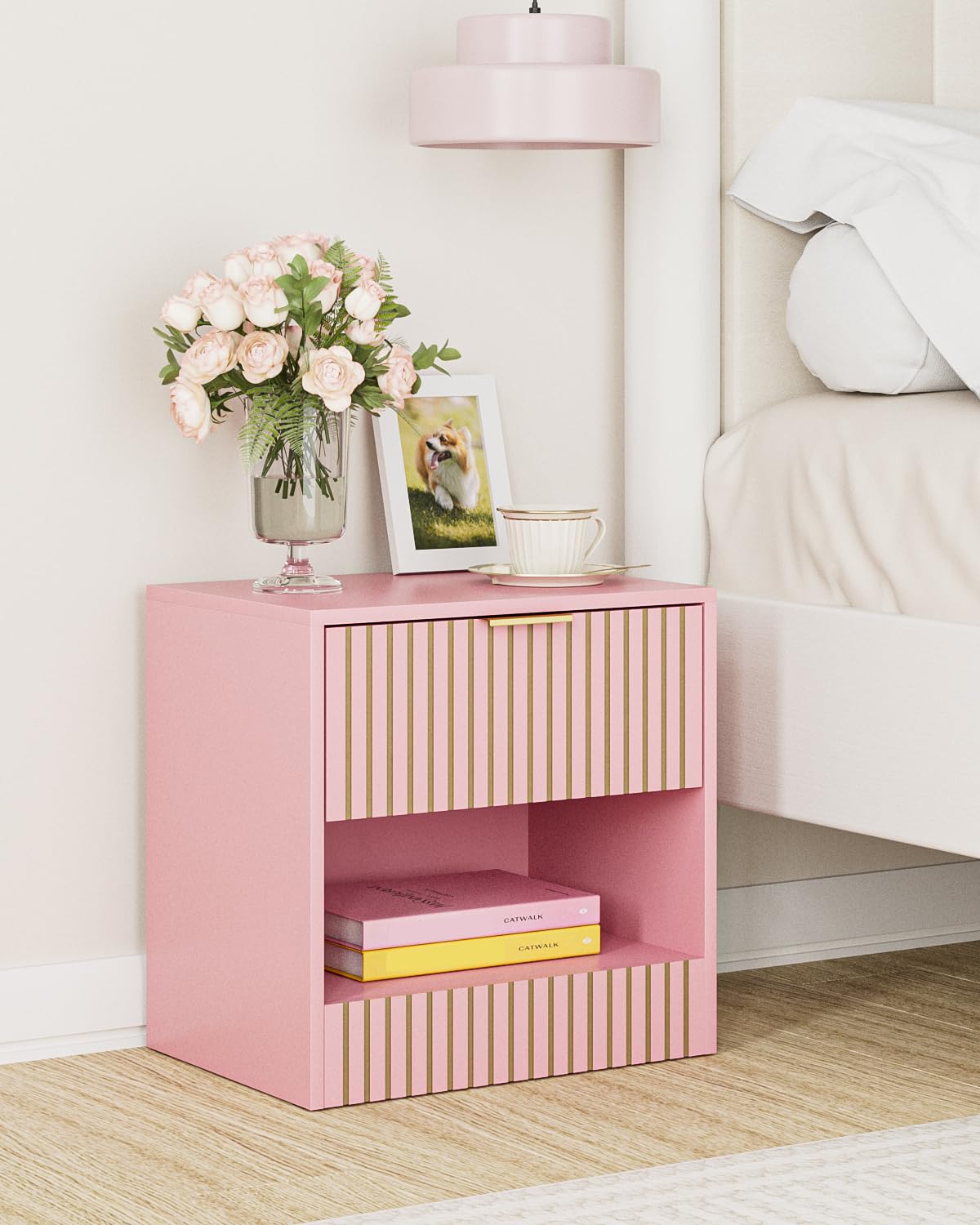 Apetaccat Small Bedside Table,41x28x39cm, Farmhouse Wooden Bedside Cabinet with Drawer,Kids Bedside Table Nightstand for Bedroom,Living