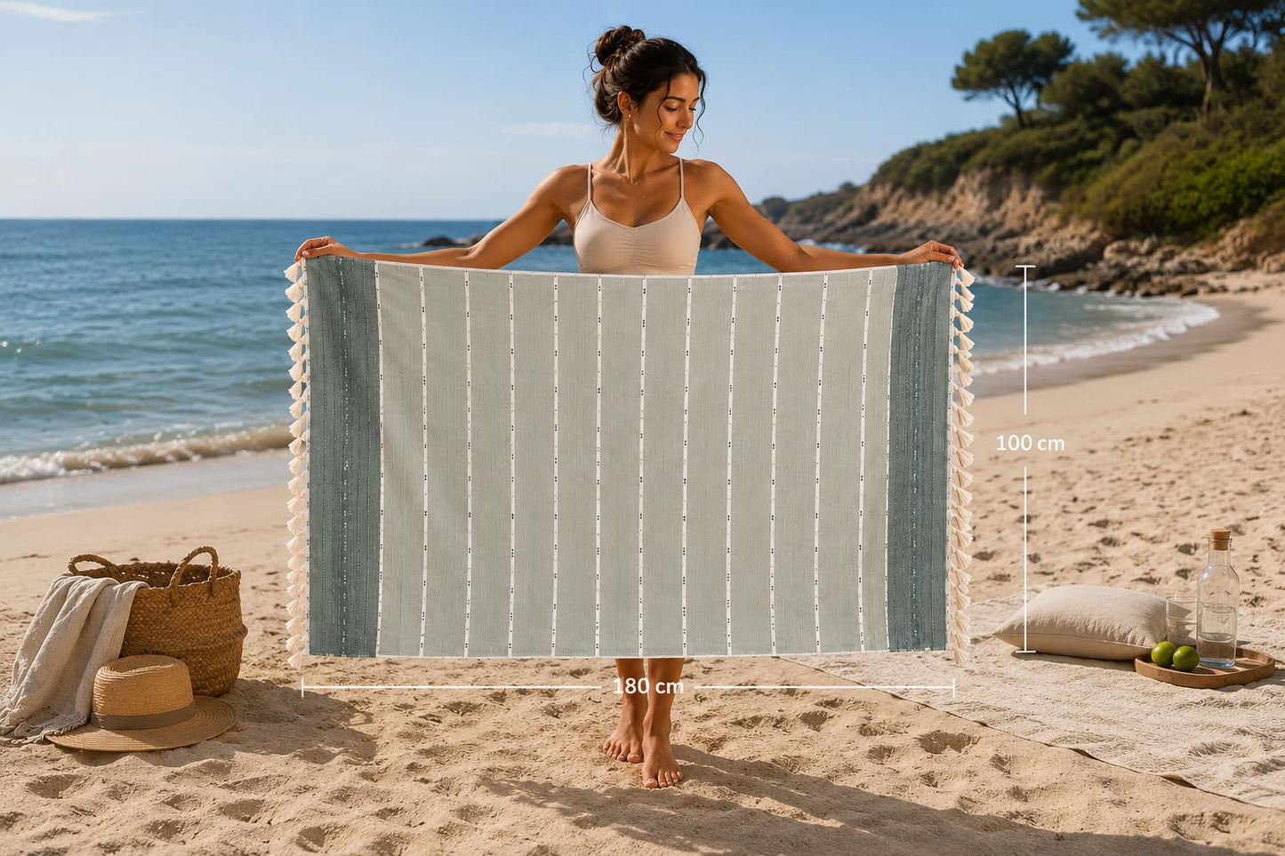 WEFLORIA Turkish Peshtemal Towel – 100% Cotton, Lightweight & Quick Dry Beach & Bath Towel, Large Hammam Towel with Tassels, Gift Box Packaging
