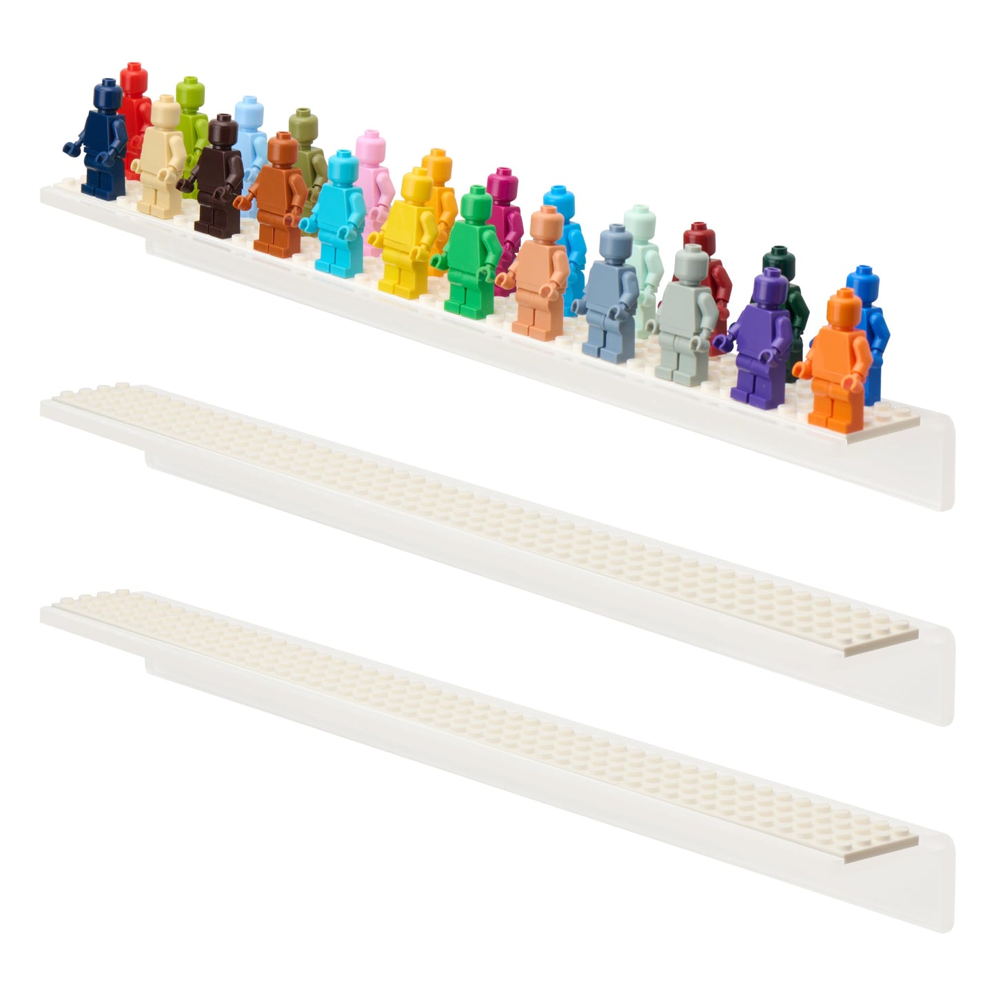 Tapeera 3-Pack Minifigure Display Shelves Compatible with LEGO, Acrylic Floating Shelf with Baseplate Studs