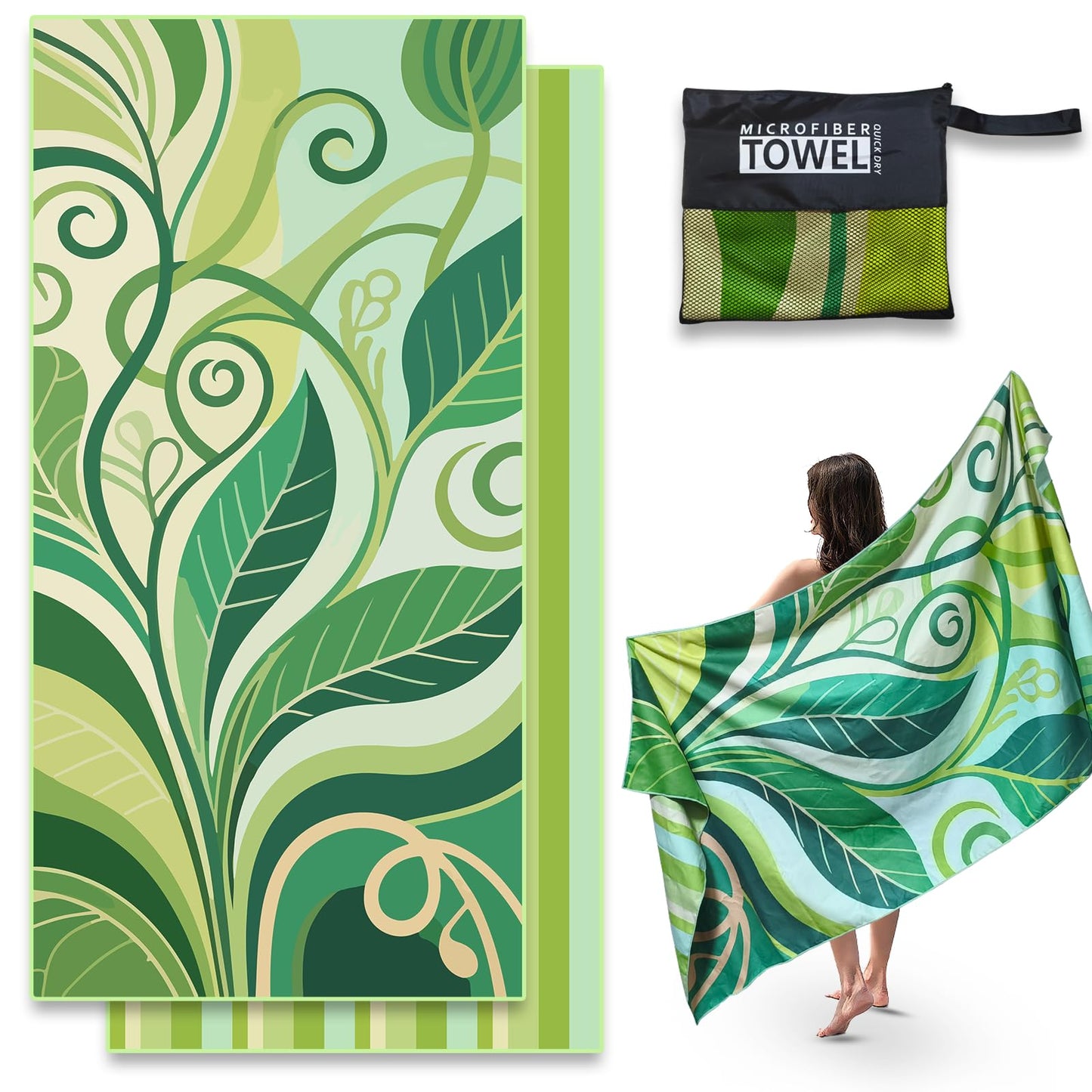 Anavasi 1 Pack Microfibre Beach Towels for Adults, 180 x 90 cm with Net Bag