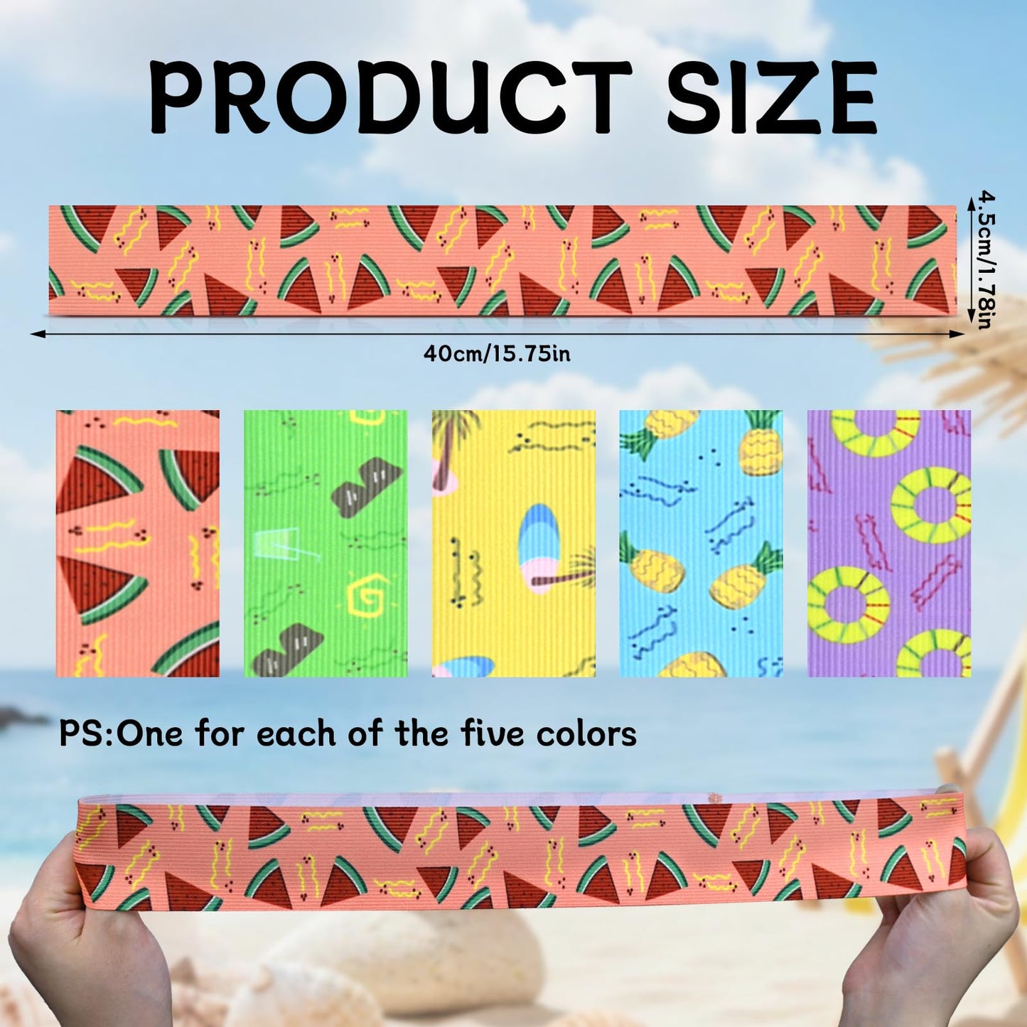 Lanstorm 5 Pcs Beach Towel Bands for Sun Loungers, Elastic Beach Towel Bands, Windproof Sunbed Towel Band