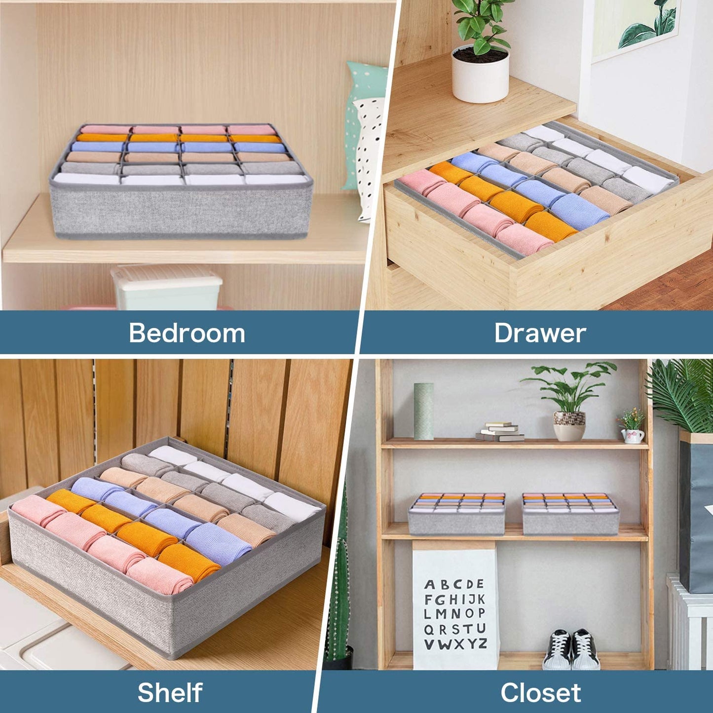 Joyoldelf Drawer Organisers Dividers 2 Packs Wardrobe Organiser, 24 Cell Collapsible Closet Cabinet Organizer Underwear Storage Boxes for Storing