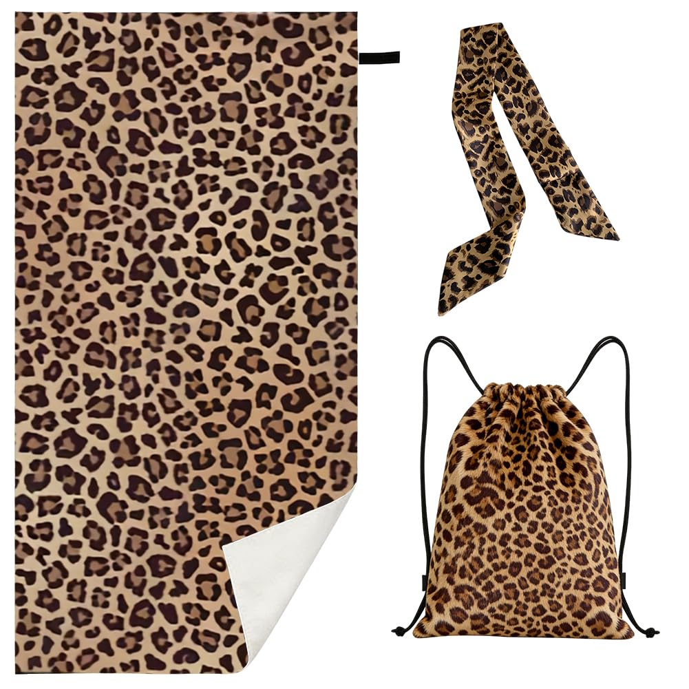 Vexthorion Leopard Travel & Gym Towel Set 160x80CM- Microfibre for Holiday