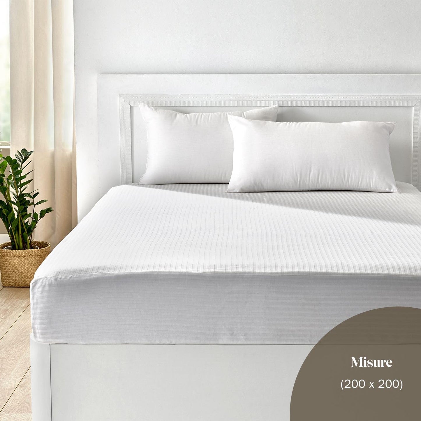 Pikolin Home – Ticking Mattress Protector, 100% Cotton, white, Lit 200-200 x 190/200 cm
